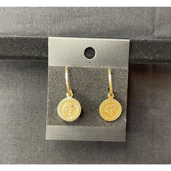 Meadowlark Amulet Love Earrings Sterling Gold Plated Pink Sapphire Charm Earring - Picture 1 of 5